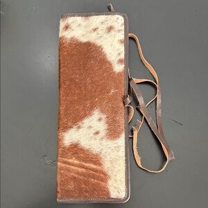 Hand Crafted Brown and White Cowhide Leather Travel Jewelry Case